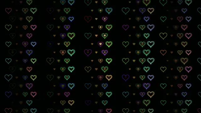 Colorful Neon Hearts Animation on Black Background