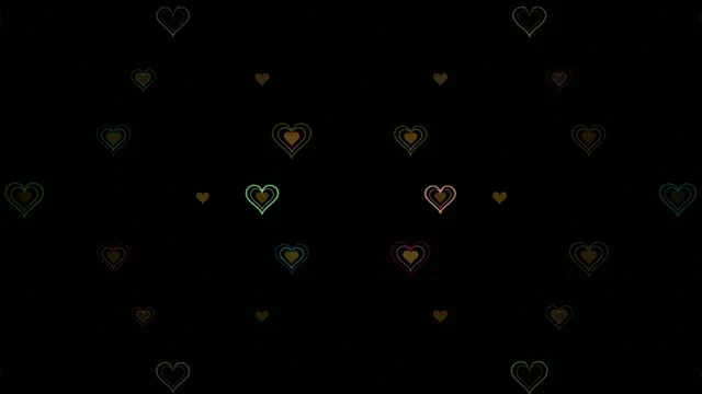 Colorful Neon Hearts Floating on Black Background