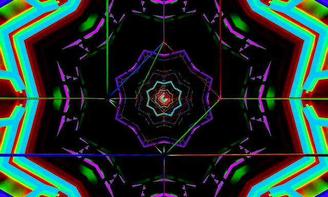 Colorful Neon Tunnel Kaleidoscope Screensaver Windows 11 VJ Loop 5:3 Wide 60fps