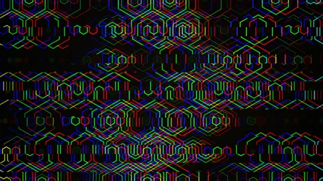 Colorful patterns create abstract designs on dark background