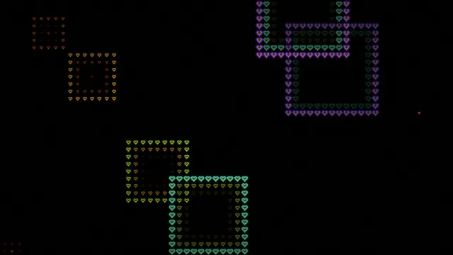 Colorful Pixel Hearts Animation on Black Background