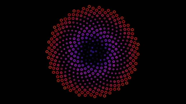 Colorful spiral pattern made with circles on a dark background