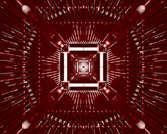 Red Neon Tunnel Vj Loop Glowing Square Vortex 5:4 industrial 60fps Screensaver