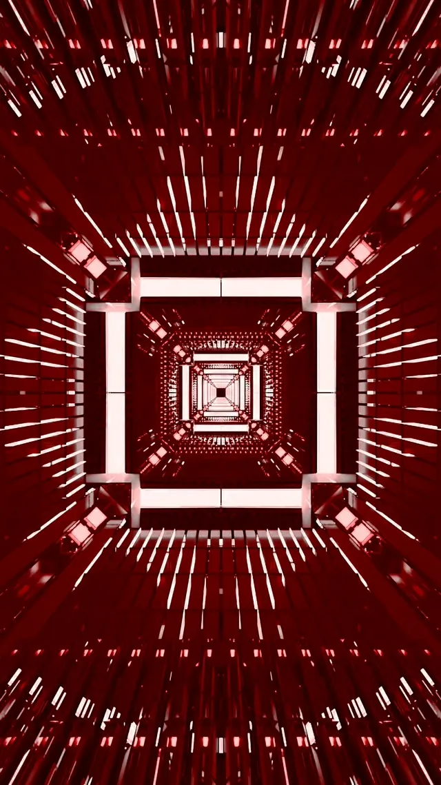 Red Neon Tunnel Vj Loop Glowing Square Vortex 9:16 Reels 60fps Screensaver