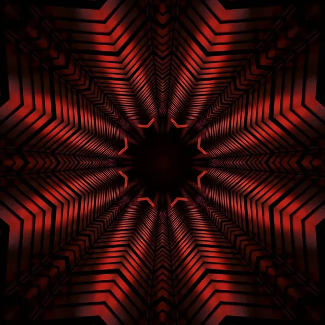 Vj loop Neon Tunnel Red Star Kaleidoscope 1:1 Square 60fps Screensaver