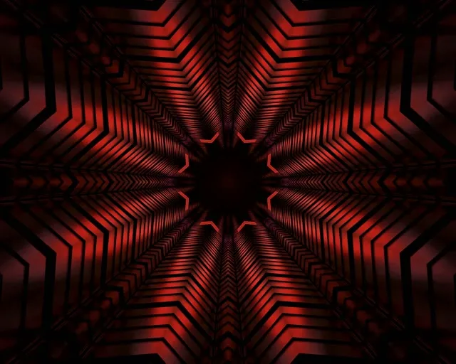 Neon Tunnel Red Star Kaleidoscope Vj Loop 5:4 industrial 60fps screensaver