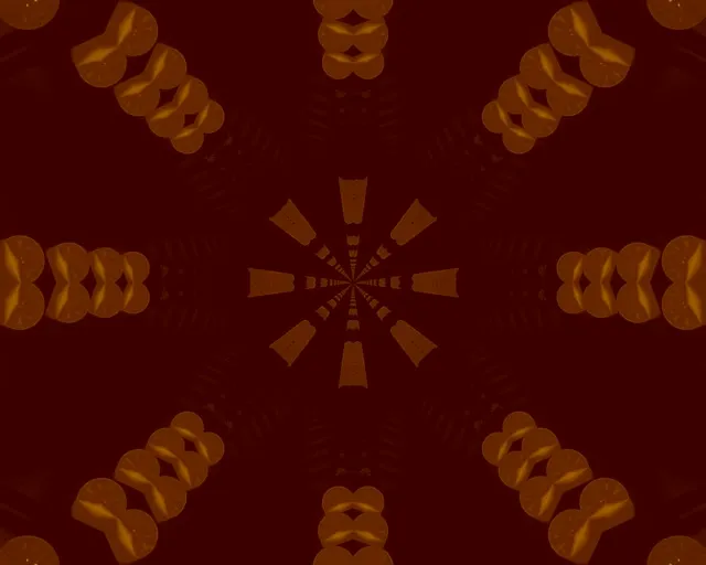 Неонов Тунел Кехлибарен Фрактален Калейдоскоп 5:4 industrial 60fps Скрийнсейвър VJ Loop