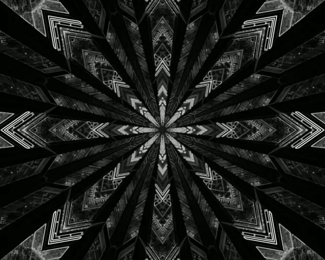 Tunnel ya Neon Giza B&W Kaleidoscope 5:4 industrial 60fps Hifadhi ya Skrini VJLoops