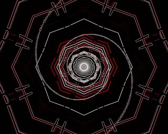 Vj loop Túnel Neon Vermello Octógono Espiral 5:4 industrial 60fps Protector de Pantalla