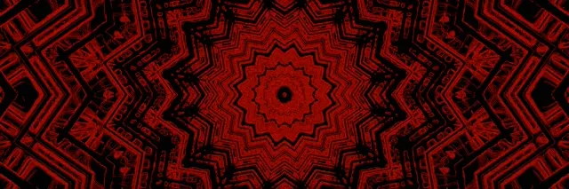 نمط كاليدوسكوب نجمة أحمر وأسود متماثل مع حلقات هندسية متحدة المركز تخلق وهم عمق في حلقة نفق النيون VJ المجردة هذه