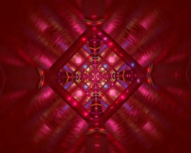 Neonový tunel červený diamant kaleidoskop VJ Loop 5:4 priemyselný 60fps šetríč obrazovky