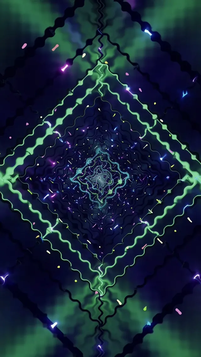 Neonový Tunel VJ Loop | Zelený Diamantový Vír | 9:16 Reels 60fps Spořič