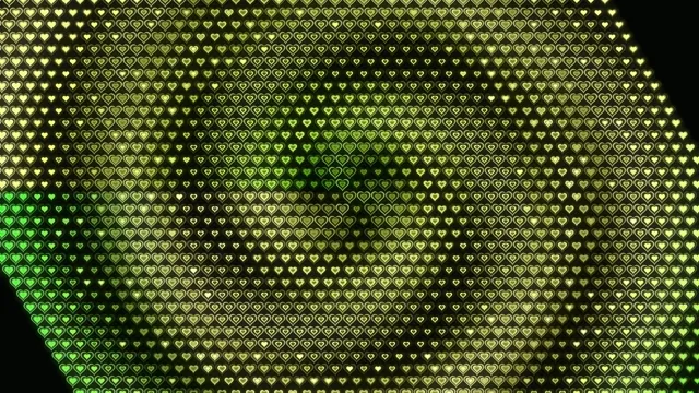 Glowing Green Hearts Grid Animation 4K