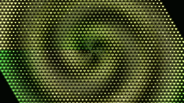 Glowing Green Hearts Grid Animation 4K