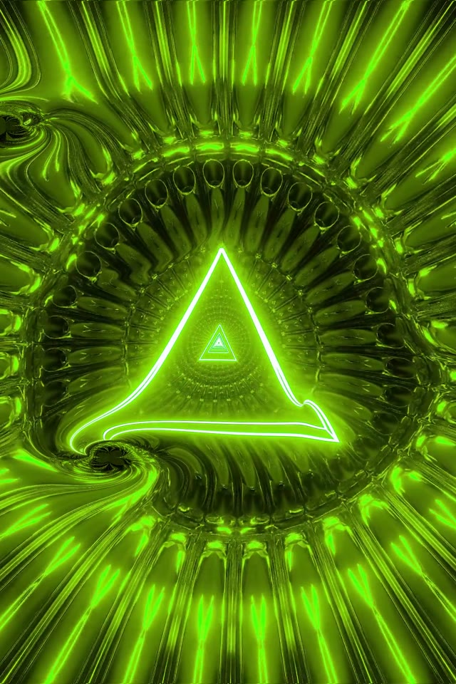 Glowing Green Triangle Neon Tunnel 9:16 Screensaver 60fps VJ Loop
