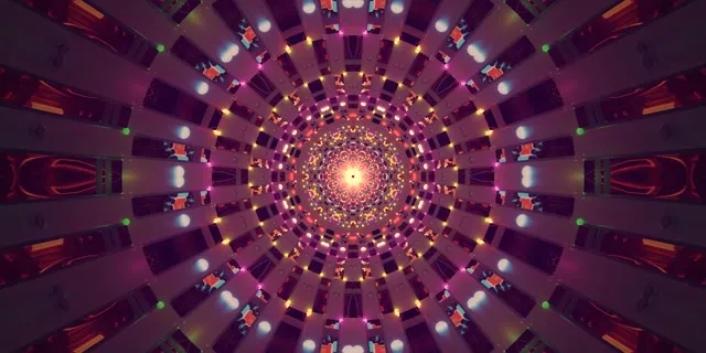Neon Tunnel Kaleidoskop Radialer Burst VJ Loop 2:1 Univisium 60fps Bildschirmschoner