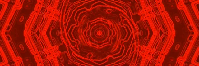 نفق دوامة ثماني الأضلاع نيون أحمر مشرق مع حلقات هندسية متوهجة حلزونية، 4K VJ حلقة حركة