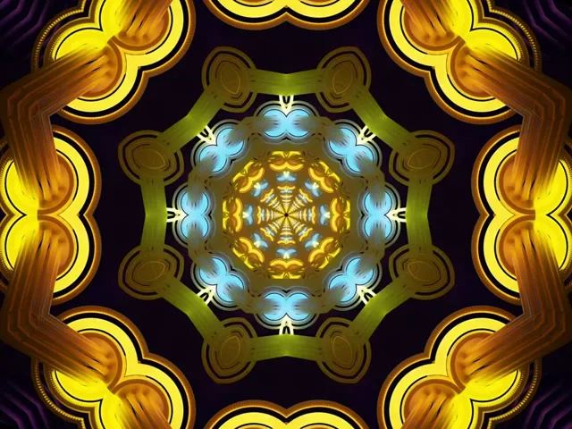 Gold Blue Neon Tunnel Kaleidoscope Screensaver 4:3 Classic 60fps Vj Loop