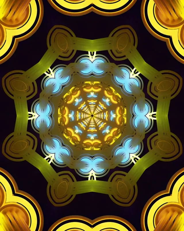Salvapantallas Túnel Neón Ouro Azul Caleidoscopio 4:5 Instagram 60fps VJ Loop