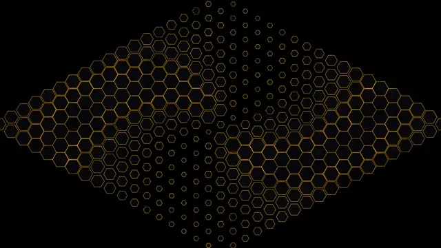 Gold Hexagon Particles Dispersing on Black Background