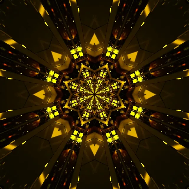 Túnel de Neón Dourado Estrela Caleidoscopio VJ Loop 1:1 Square 60fps Protector de Pantalla