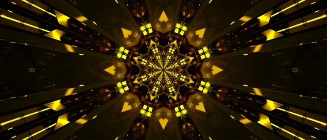 Neon Tunnel Gold Kaleidoscope Star Vj Loop 21:9 Ultrawide 60fps Screensaver