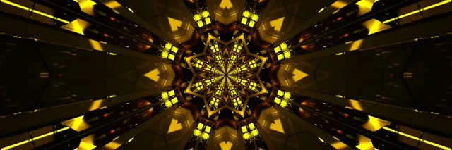 Neon Tunnel Guld Kaleidoskop Stjerne VJLoops 3:1 Triple Wide 60fps Pauseskærm