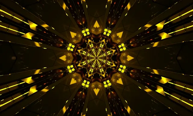 Vj loop Neon Tunnel Goldener Stern Kaleidoskop 5:3 wide 60fps Bildschirmschoner