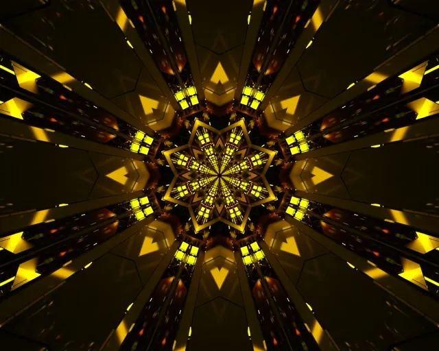 نفق النيون النجمة الذهبية كاليدوسكوب Vj Loop 5:4 صناعي 60fps حافظة شاشة