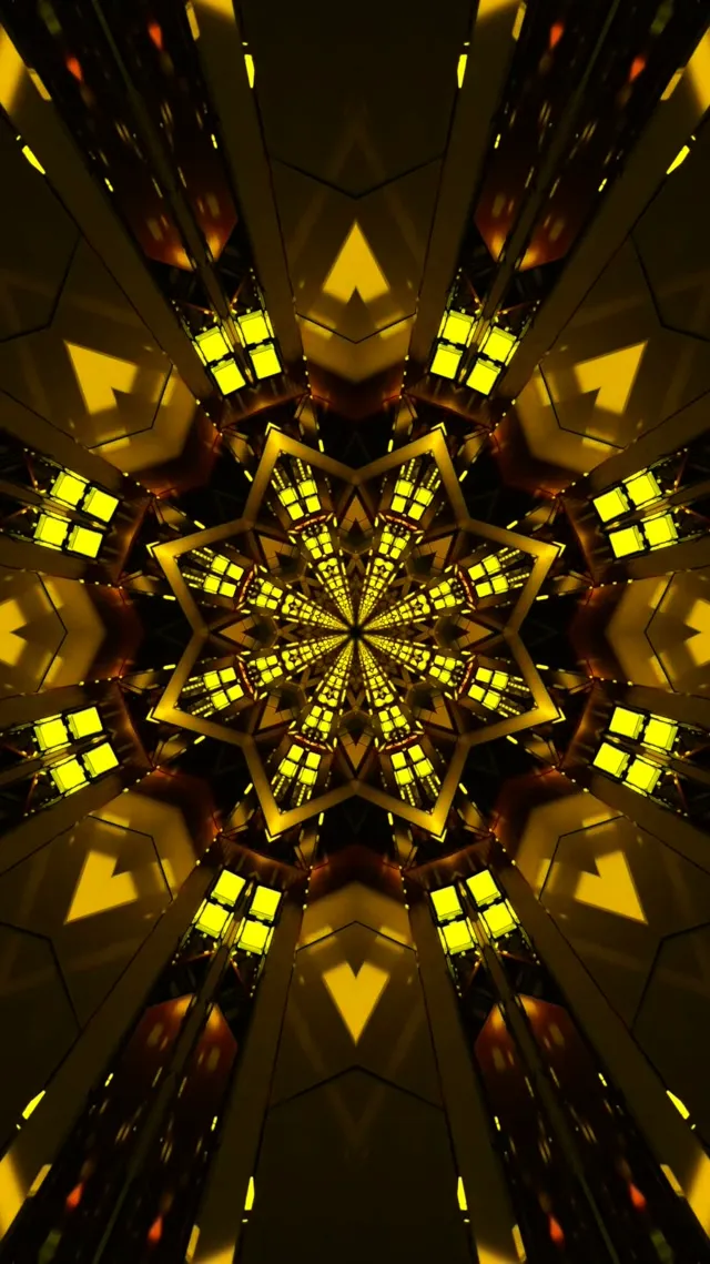Neon Tunel Zlatna Zvezda Kaleidoskop VJ Loop 9:16 Reels 60fps Screensaver