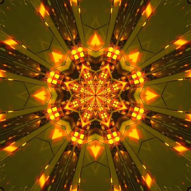 Neon Tunel Zlatá Hvězda Kaleidoskop VJ Loop 1:1 Square 60fps Spořič
