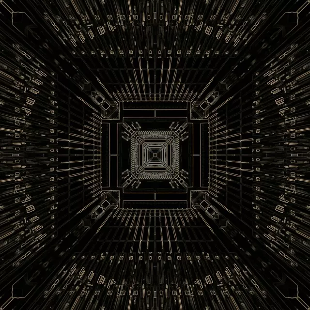 Neon Tunnel Golden Circuit Grid VJ Loop 1:1 Square 60fps Screensaver