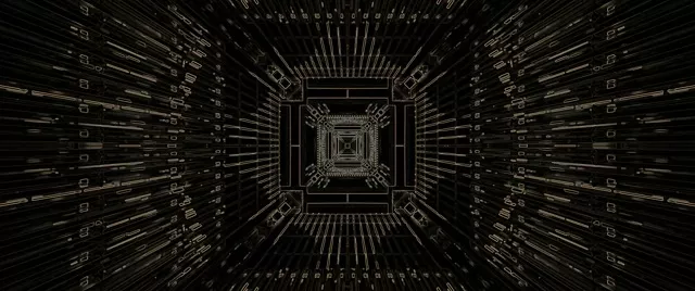 Neon Tunnel Gold Circuit Grid VJ Loop 2.39:1 Cinemascope 60fps Screensaver