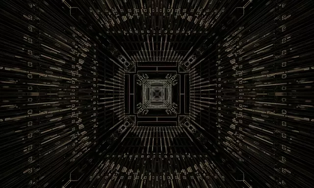 Neonový tunel zlatý obvod mřížka VJ Loop 5:3 Wide 60fps Spořič obrazovky