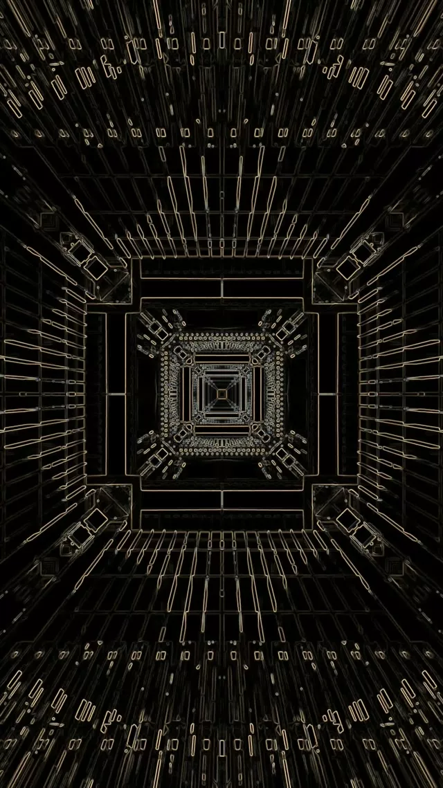 Neon Tunnel Gold Circuit Grid VJ Loop 9:16 Reels 60fps Screensaver