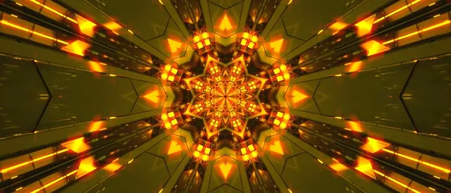Neon Tunnel Golden Kaleidoscope Star Burst VJ Loop 21:9 Ultrawide 60fps Screensaver