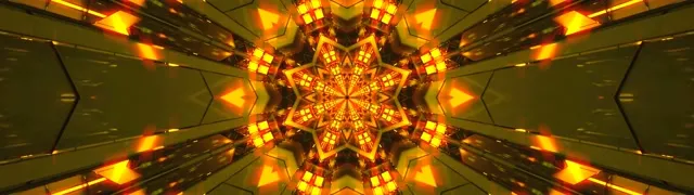 Neon Tunnel Goldener Stern Kaleidoskop VJ Loop 32:9 Super Ultrawide 60fps Bildschirmschoner
