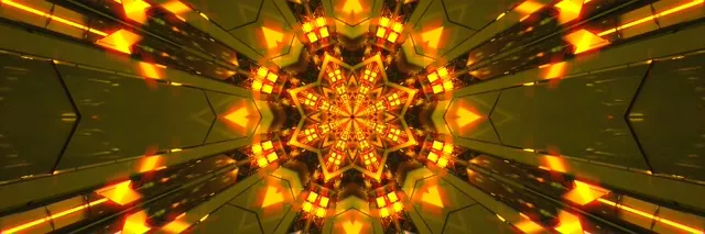 Neon Tunel Zlatna Zvezda Kaleidoskop VJ Loop 3:1 Trostruko Širok 60fps Screensaver