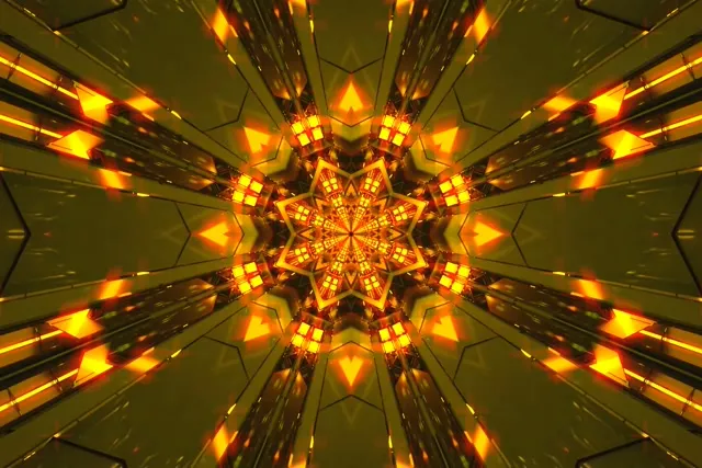 VJ Loop Neon Tunnel Kuldne Täht Kaleidoskoop 3:2 surface 60fps ekraanisäästja