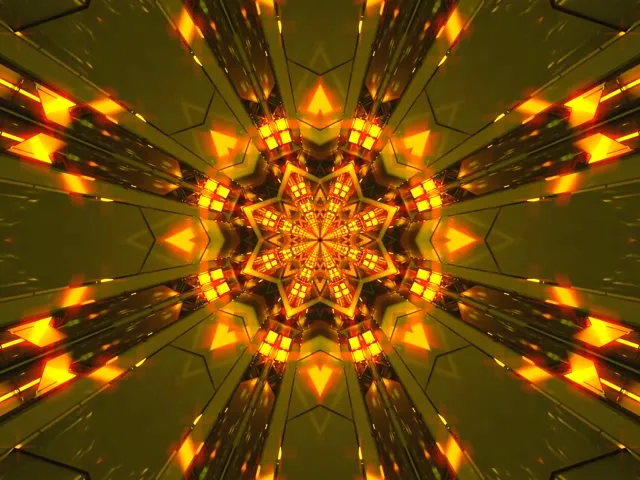 Terowong Neon Emas Bintang Kaleidoskop VJ Loop 4:3 Klasik 60fps Penyelamat Skrin