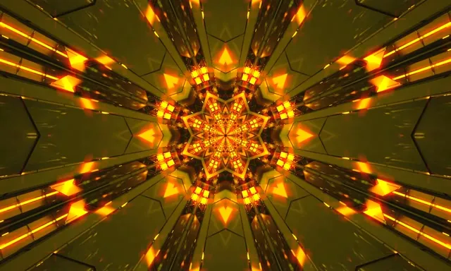 Neon Tonnel Goue Ster Kaleidoskoop VJ Loop 5:3 Wide 60fps Sluimerskerm