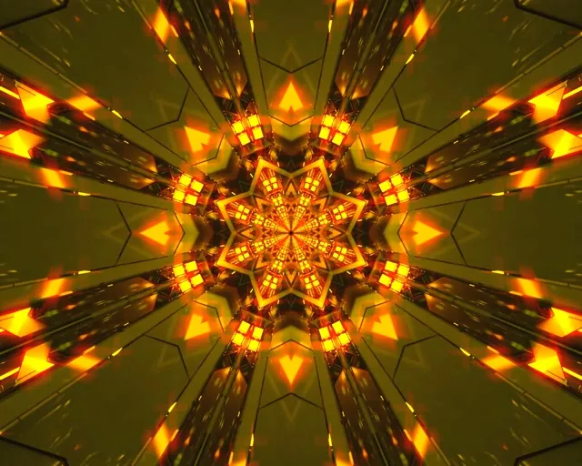 מנהרת ניאון זהב כוכב קליידוסקופ VJ Loop 5:4 תעשייתי 60fps שומר מסך