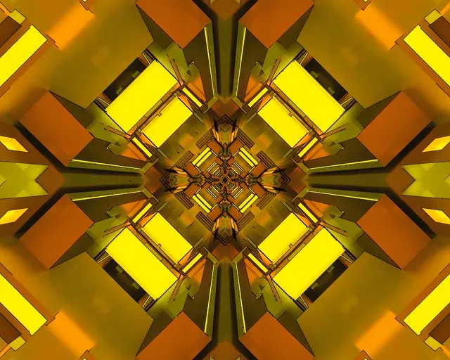 Twnnel Neon Aur Arbed Sgrin 5:4 Diwydiannol 60fps Vj Loop Melyn Ffractal