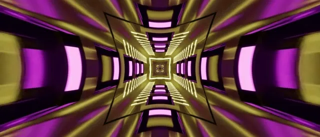 Vj loop Neon Tunnel Gold Purple Kaleidoscope 21:9 Ultrawide 60fps Screensaver