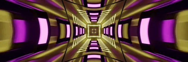 Neon Tunnel Gylden Lilla Kaleidoskop VJ Loop 3:1 Triple Wide 60fps Pauseskærm