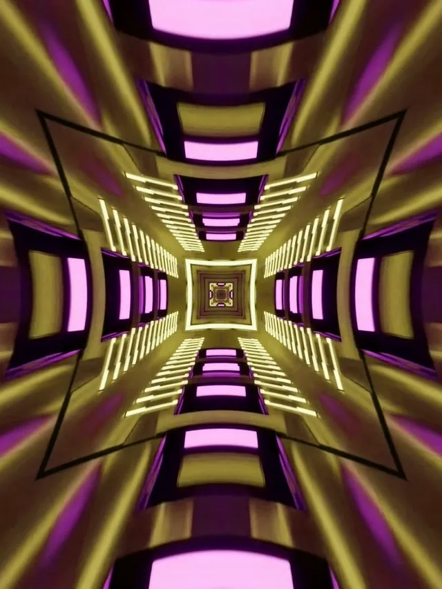 Neon Tunnel VJ Loop Guld Lilla Kaleidoskop 3:4 iPad Portrait 60fps Pauseskærm
