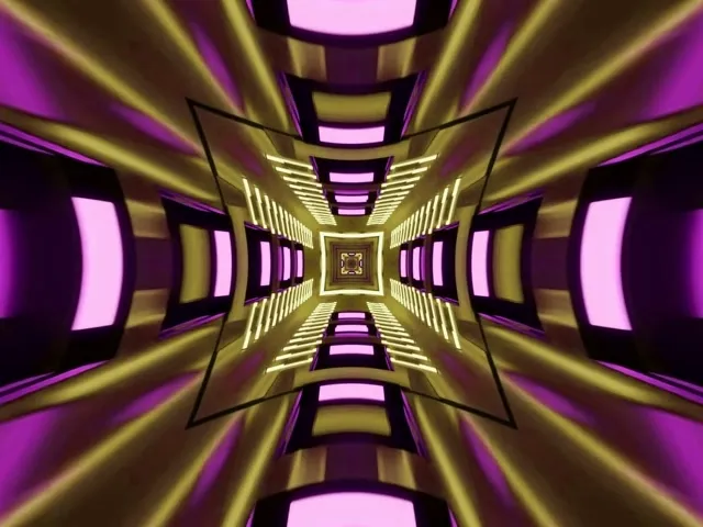 VJ Loop Neon Tunnel Guld Lilla Kaleidoskop 4:3 Classic 60fps Pauseskærm