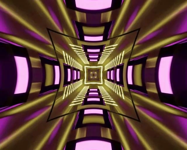 Neon Tunnel Gold Purple Kaleidoscope VJ Loop 5:4 Industrial 60fps Screensaver