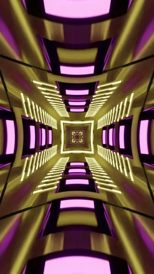 Neon Tunnel Gold Purple Square Vortex Vj Loop 9:16 Reels 60fps Screensaver