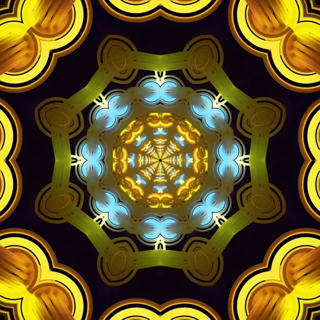 Golden kaleidoscope neon tunnel screensaver windows 11 Vj loop 1:1 square 60fps